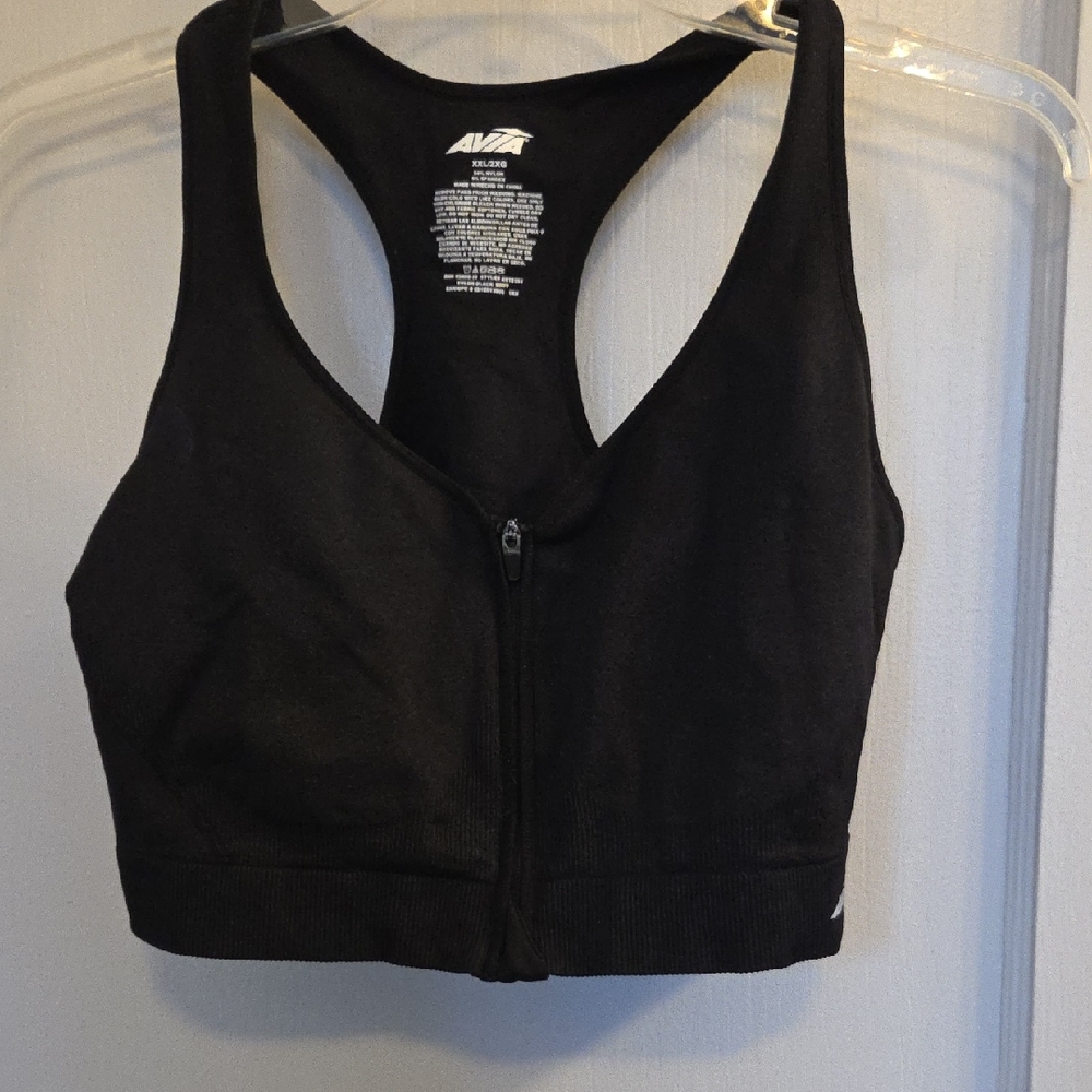 Avia Black Zip-Front Sports Bra XXL